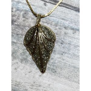 Fall Leaf Necklace Gold Tone Silver Glitter‎ Enamel 17" Serpentine Chain Jewelry